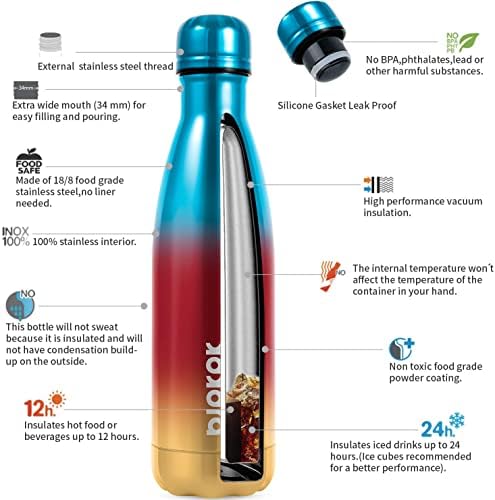 Garrafas de água isoladas de BJPKPK -17oz/500ml -garrafas de água de aço imperceptível, garrafas de água esportivas ficam frias