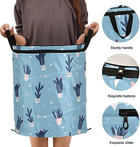 Cacto bonito cacho de lavanderia com tampa dobrável cesta de armazenamento bolsa de roupa dobrável para camping piqueniques banheiro