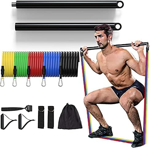 Bandas de resistência de Sanlan definidas com barra de exercícios, pilates bar kit de exercício elástico faixas com alças e âncora
