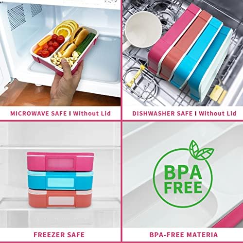 Lunch Bento Bento para crianças, caixa de bento sem BPA para crianças, comprovante de vazamento 3 Compartimentos Bento Box Box