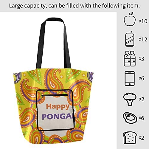 Ação de Graças Feliz Pongal Dobrável Bolsa de Bolsa Reutilizável Bolsa de Mercearia Saco de Totas para Diretivas para Praia,