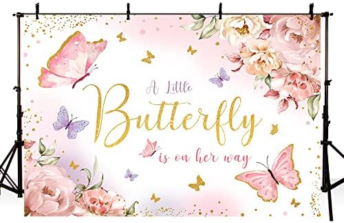 Aibiin 8x6ft Butterfly Baby Shower Backdrop Um pouco de borboleta está a caminho de flores rosa fotografia menina