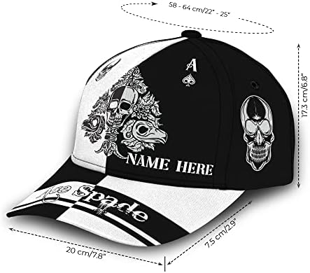 Nome personalizado Skull Ace Spade Poker Personalizado Classic Classic Ajusta Capéu Outdoor Estilo Unissex Multi