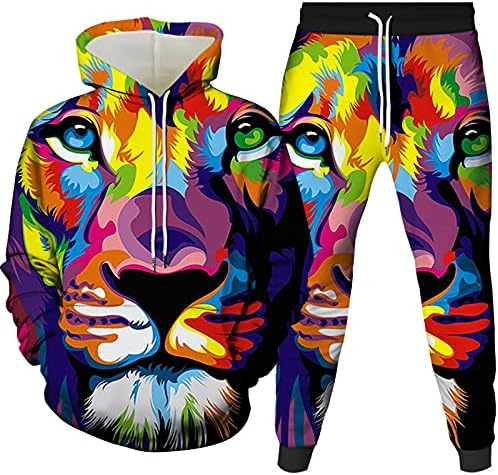 2021 3D Impressão animal capuz Tiger Homens e mulheres Pullover com capuz Sportswear suéter de traje de duas peças