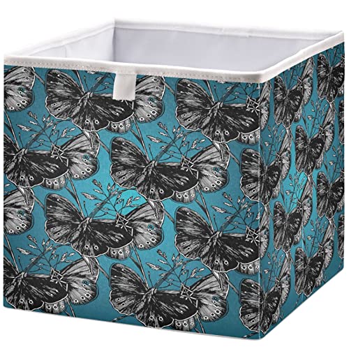 Visesunny Cosques de armário Vintag preto branco Butterfly Flower Storage Bins Cestas de tecido para organizar prateleiras