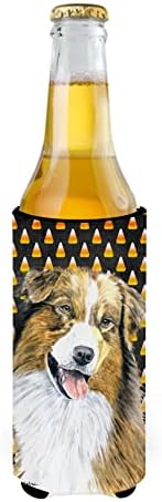 Tesouros de Caroline SC9195MUK Australiano Pastor Candy Corn Halloween Retrato Ultra Hugger para latas Slim, lata de manga mais fria HuShure