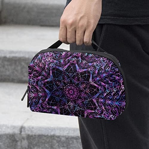 Organizador do cordão de viagem, organizador de tecnologia, organizador de eletrônicos, bolsa de organizador de cabo, Psyche Mandala Purple Mysterious Floral