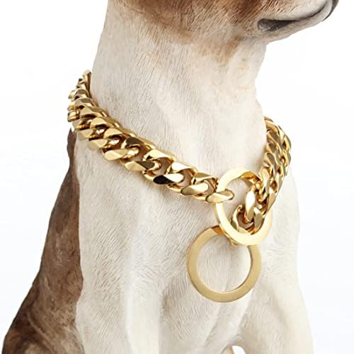 Rumypet Gold Dog Collar 18K Gold P Chain 11mm/15mm/19mm Chain Chain Chain Treinning para cães médios grandes de