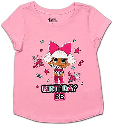 Lol camiseta surpresa para meninas blusa de aniversário - luva curta para criança - rosa - tamanhos 4-12