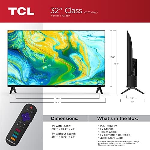 TCL 32 Classe 3 -Série Full HD 1080p LED Smart Roku TV - 32S359, Black