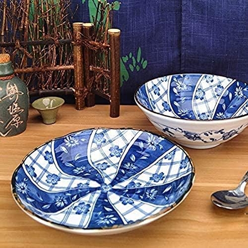 TJLSS de 8 peças de peixe azul com tabela de mesa de mesa ocidental Plate Cerâmica Tigela de arroz de cerâmica Definir