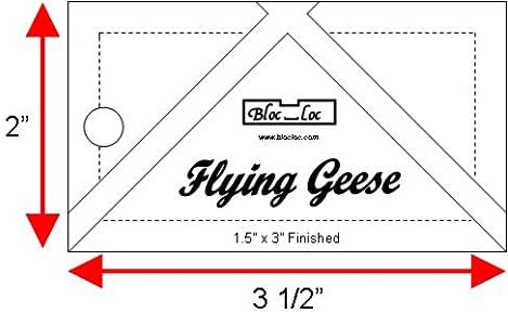 Régua de Quilting de Gans Flying Bloc Loc 1-1/2 ”x 3” acabado, 2 ”x 3-1/2” tamanho aparado para quilters