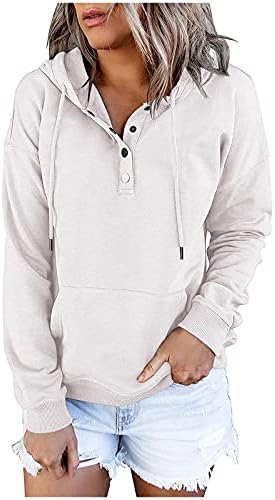 Hoodies de pulôver feminino Tops botão casual para baixo de mangas compridas molas de bolso fora