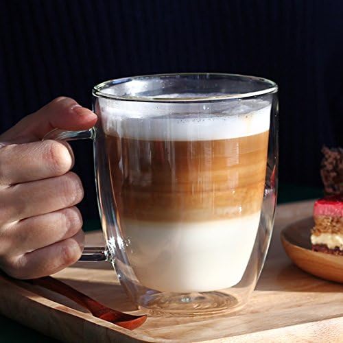 Caneca de café com vidro de vidro borossilicato com alça de tampa, xícara de vidro isolada de parede dupla de 16 onças - desfrute de uma xícara de café, chá, cappuccino ou café com leite mais tempo na temperatura perfeita