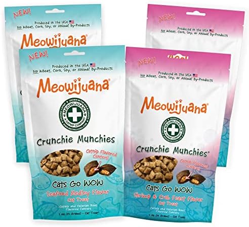 Meowijuana | Medley de frutos do mar e caça de camarão e caranguejo | Crunchie Munchie Bundle | Centro de Catnip Orgânico