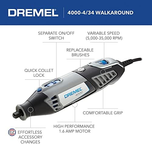 Dremel 4000-4/34 Kit de ferramentas rotativas de velocidade variável- gravador, polidor e lixadeira- perfeito para cortar,