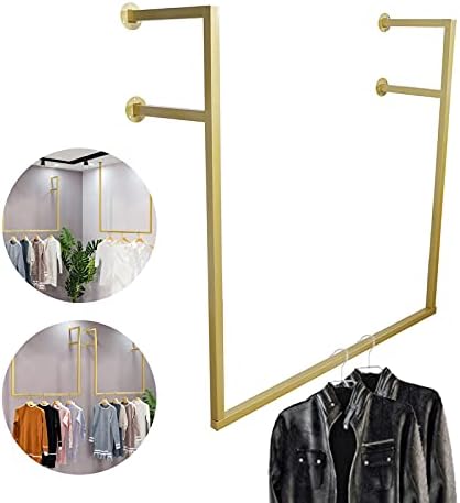 Gdrasuya10 Stands de exibição de roupas de metal montadas na parede, roupas industriais de cano montado nas prateleiras de vestido