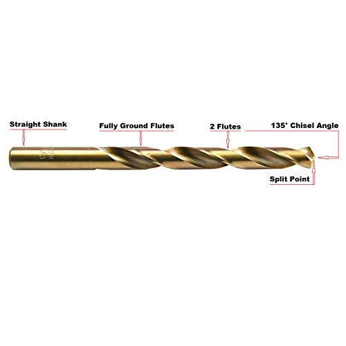 Maxtool 1/8 5pcs Identical Jobber Length Drills HSS M42 Bits de broca de torção 8% Cobalt Golden Golden reta de haste reta de