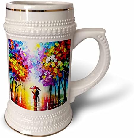 Dia dos Namorados de 3drose. Um casal sob guarda -chuva vermelha. Árvores coloridas. - 22 onças de caneca