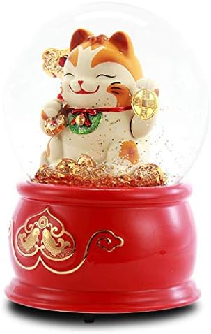 Caixa de música xjjzs caixa de música de cristal de bola vermelha gatos sortudos ， decoração de bola de cristal ， adequado para o Natal, dia dos namorados, presentes de aniversário