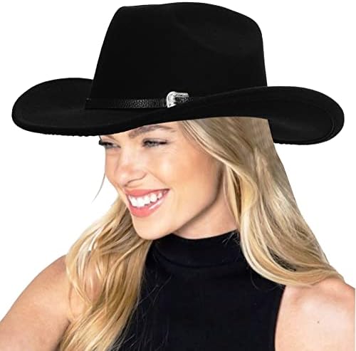 Chapéu de cowboy ocidental vintage para mulheres jazz panamá caça de vaqueira larga brim felt fedora com estrela punk couro cinto