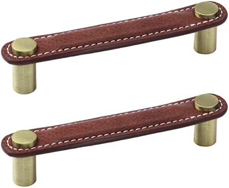 Antrader 2 Pack Leather Handles, 3,78 Hole Center Furniture Gaveta Pull Pulls, 119mm Manças de gaveta da porta do armário