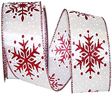 Reliant Ribbon Snowflakes Glitter Dazzle Wired Edge Ribbon, 2-1/2 polegadas x 10 jardas, vermelho/branco