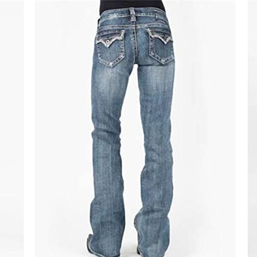 Jeans de perna larga e femininos estiram calças de jeans de jeans fit casual fit vintage jean