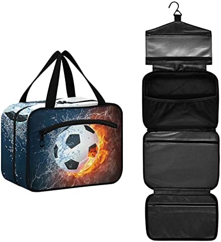 Bolsa de higiene pessoal de água de fogo de futebol para mulheres Organizador de bolsas de maquiagem de viagem com gancho