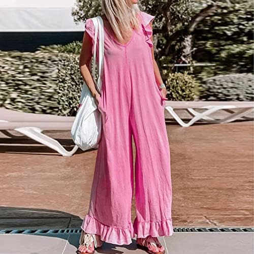 macacões hopolsy para mulheres folggy Deep V Neck Ruffled Large Levesuit Summer Summer Casual Sexy Songeless Solid Color