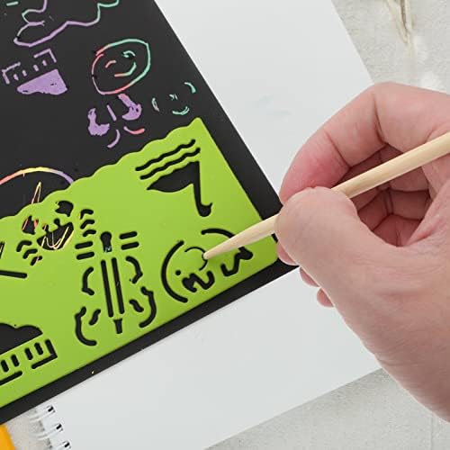 Rainbow Paper Conjunto: 1 Definir cartão de arco -íris Black Scratch It Off Paper Crafts com 5 estilos de madeira 3 estênceis para crianças DIY Cartão de presente