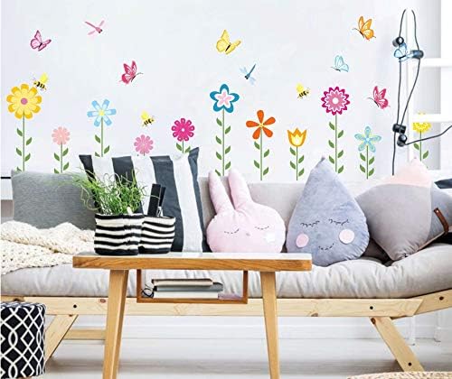 Decalques de parede de flor de jardim ikeyu adesivos de parede de flor colorida adesivos de parede de primavera de parede florestal de borboleta adesivos para quarto quarto garotas infantil berçário