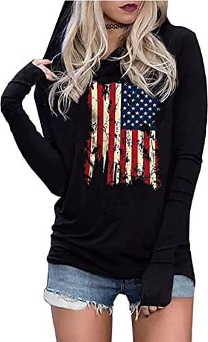 Capuz da moda da bandeira americana Lyeiao para Women USA T-shirt gráfico de 4 de julho de julho de manga longa com capuz