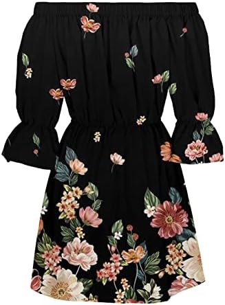 Vestidos de verão para mulheres 2023 casual fora do ombro de ombro, impressão floral solta boho vestido de campainha blusa mini vestidos, vestido boho para mulheres pretas s