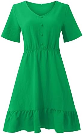 Fragarn Women's Short Slave V Neck Chiffon Dress Tunic Ruffle Hem High Salia