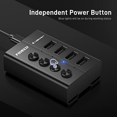 Hub USB de 4 portas, alimentado pela FIDECO, USB 3.2 Gen 1 Data Hub com interruptor On/Off independente, divisor USB com cabo