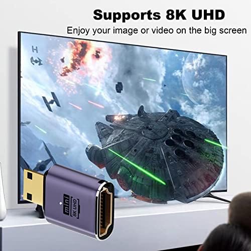 AREME 8K MINI HDMI para adaptador HDMI, 90 graus de ângulo esquerdo e reto Mini HDMI Male para HDMI Cabo feminino para