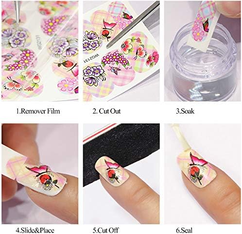 Dornail 30 lençóis adesivos de unhas de borboleta Flor Decalques de unhas de água de unhas Decalques de unhas de verão designs de adesivo de unhas Decorações de unhas Acessórias de arte de unhas