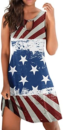 Vestidos de praia Independence Day Womens Quarto de julho Impressão feminina Casual Dress Summer Dress Crewneck Midi Silk Dress