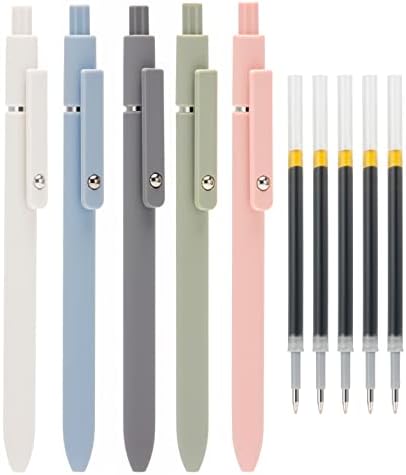 5pcs canetas de gel retrátil com recargas extras, caneta de tinta de gel de rolo fino de tinta preta rápida e seco para