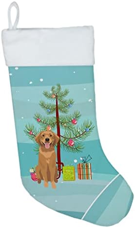 Tesouros de Caroline WDK3068CS GOLDEN RETRIEVER RED 2 Meias de Natal de Natal, lareira pendurando meias de Natal Decoração de festas