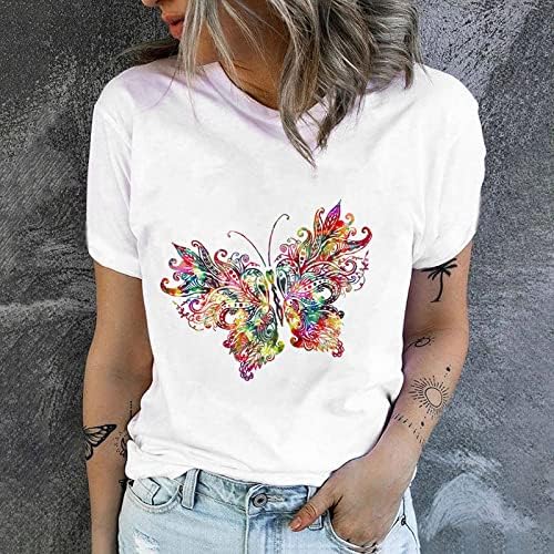 Camisetas impressas de borboleta para mulheres camisetas gráficas Camisetas Gráficas de Manga Curta Camisetas de Blusa Foldada Blusa