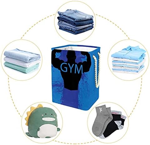 Blue Gym Man Leundry cesto com alças grandes cestas dobráveis ​​para lixeira, sala de crianças, organizador de casa, armazenamento