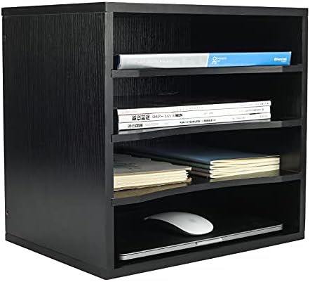 PAG Office Suppliesk Organizador de madeira Corretor de e -mail com 3 pranchas ajustáveis, preto