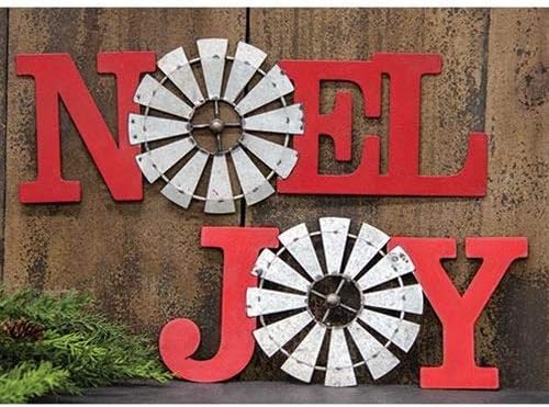 Colas de cor cor Joy ou Noel Red Mill Metal Metal - decoração da fazenda - decoração de natal - decoração de parede rústica