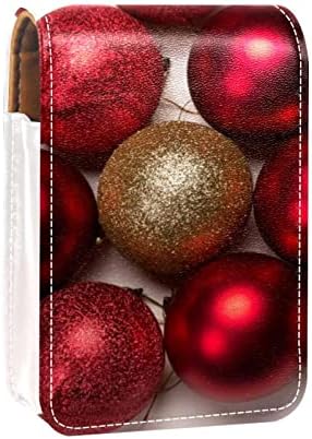 Caixa de batom com espelho de luzes de Natal Ball Lip Gloss Batom Case de maquiagem portátil Bolsa de viagem Lipstick Case