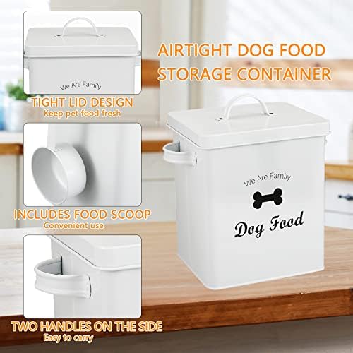 Morezi Dog Cat Treat and Food Storage Tin com tampa e colher incluídos - Aço de carbono com revestimento de pó branco - tampas de