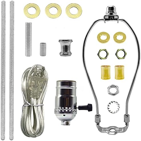 Kit de lâmpada Ecudis, kit de fiação de lâmpada de mesa de acabamento prateado com harpa de 8 polegadas, soquete de 3 vias 2 peças de 12 , com instruções para design ou reparo de lâmpada diy