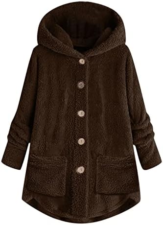 Coats femininos de cokuera Casacos com capuz de inverno solto Cardigan Casaco de lã casaco casual Botão de cor sólida Down