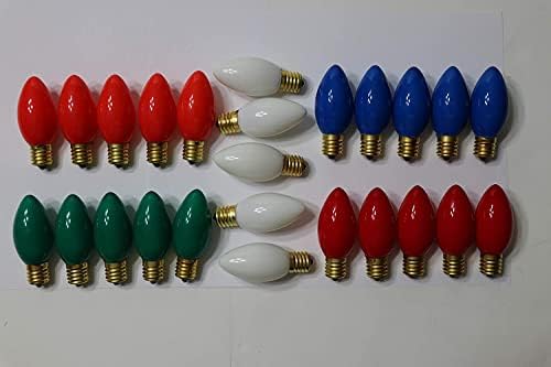 Lâmpadas de substituição de luzes de Natal C7 DOBAR - Lâmpadas de substituição multicoloridas C7 - E12 Candelabra Base - 5 watts, 120 volts - conjunto de 25